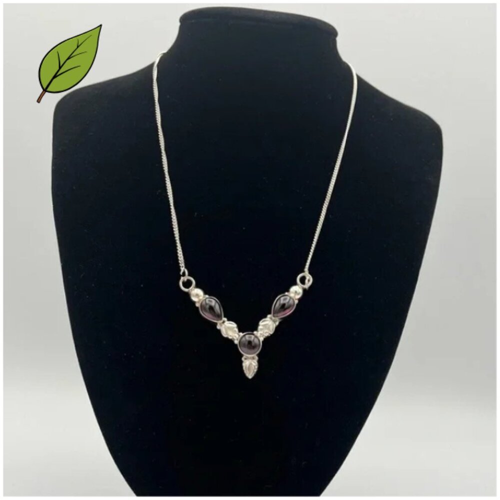 Artisan‑Style 925 Sterling Silver Necklace with Garnet‑Color Stones